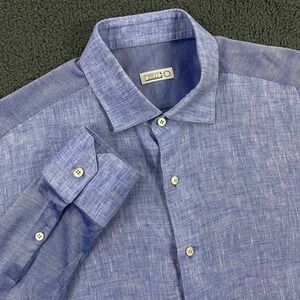 Zilli Dress Shirt Mens Large Mixed Media Stretch Cotton Linen Made in Italy
